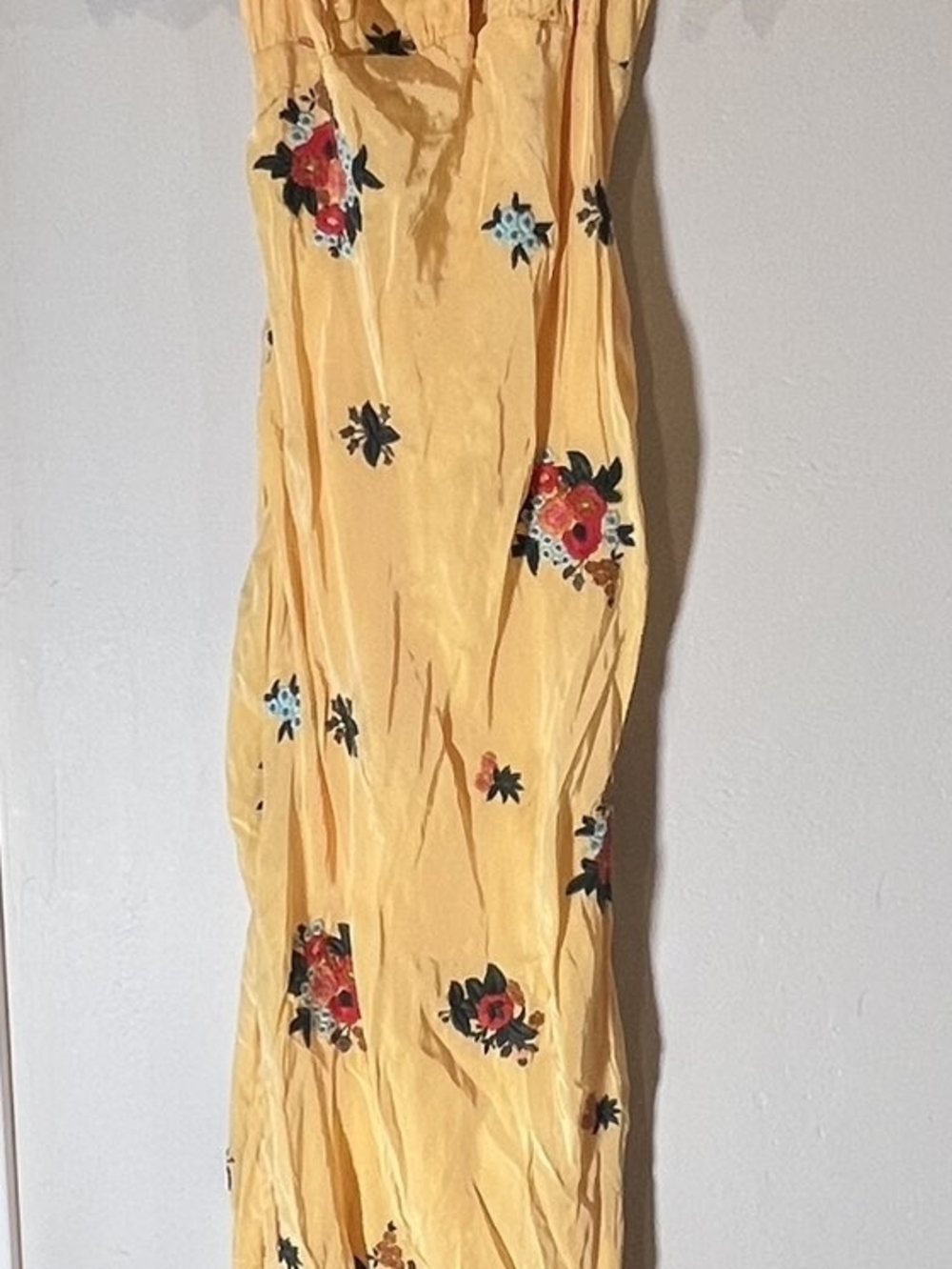 Free People Yellow Floral Midi Dress with Ruffle Neckline - Picture 2 of 5